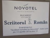 Scriitorul Român La Novotel-București, evenimentul Revistei Scriitorul Român din 14 aprilie 2016,ora 19, afiș de intrare